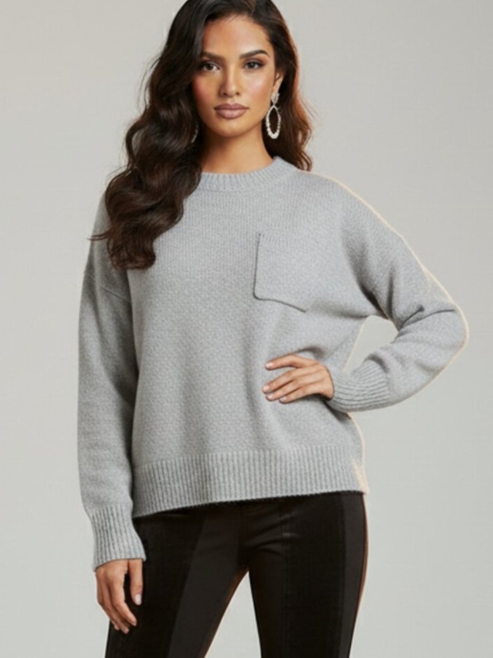 Free People OTS Chunky Knit Sweater Grey XS neutral minimalist cottage coastal - Picture 3 of 14